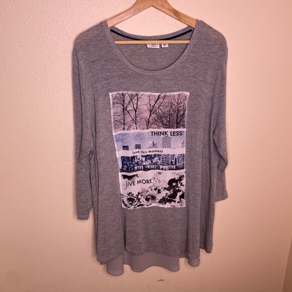 Cato Gray Scenery Embellished Long Sleeve Tee 18/20W - Picture 1 of 10
